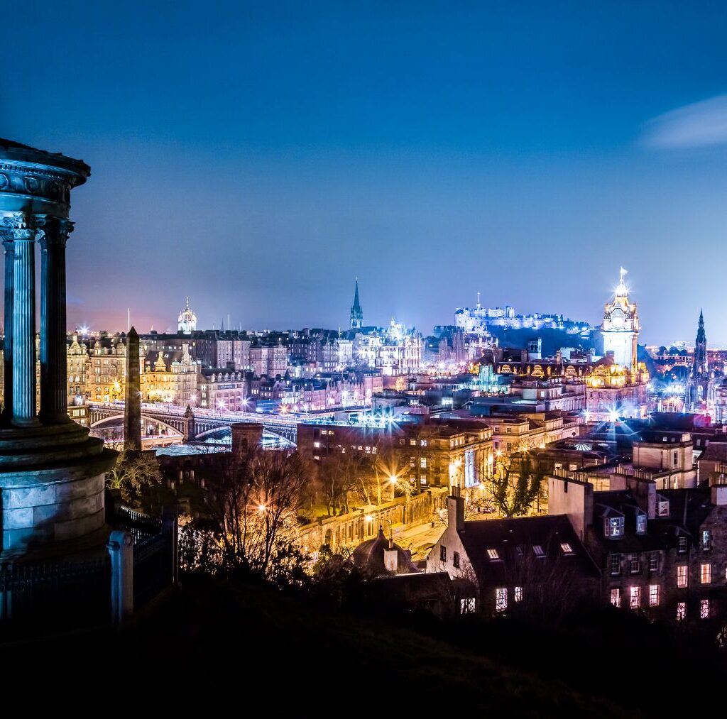 Night view from Calton Hill to Edinburgh