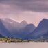 Panoramic View of Olden village in Briksdalsbreen Glacial valley in Norway